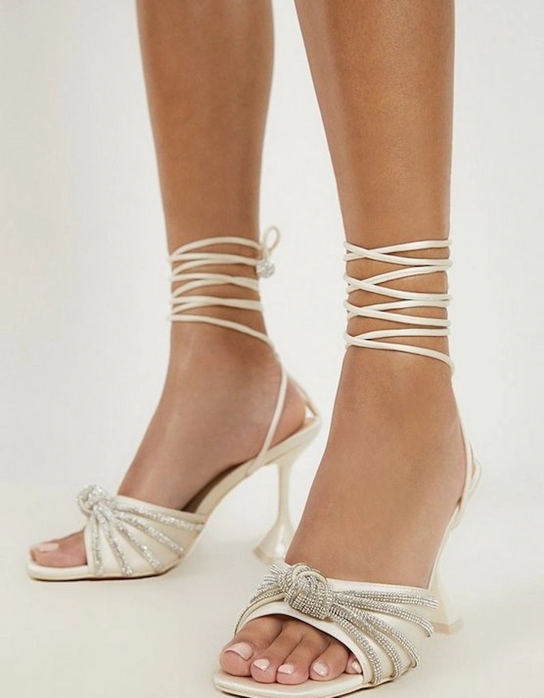 Satin Diamante Knot Stiletto Open Toe Heel