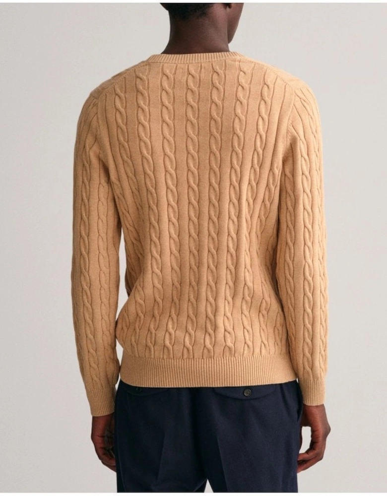 Cotton Cable Crew Neck Khaki Melange