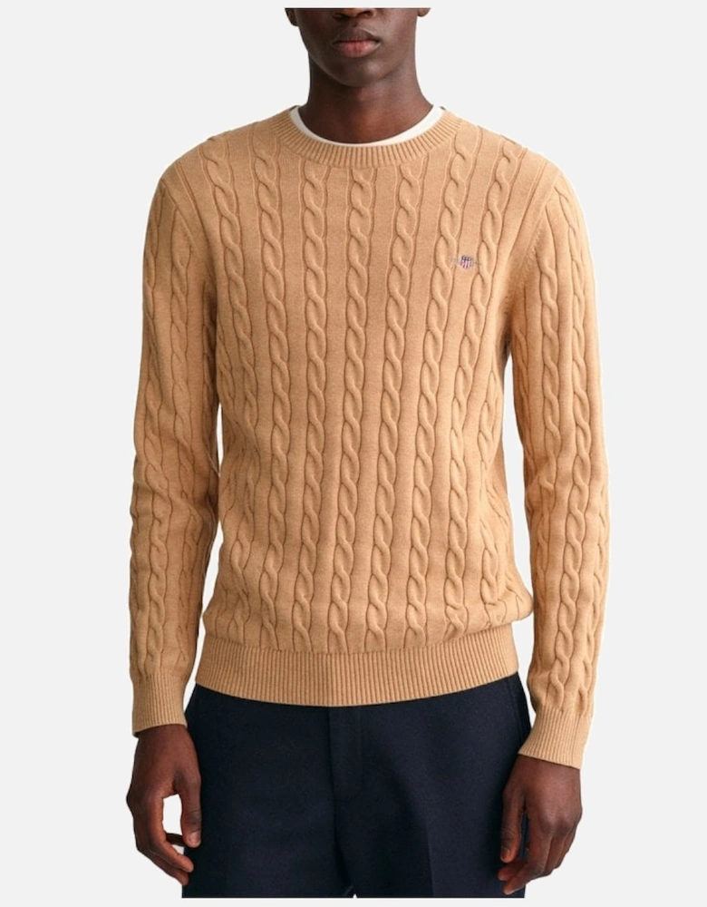 Cotton Cable Crew Neck Khaki Melange