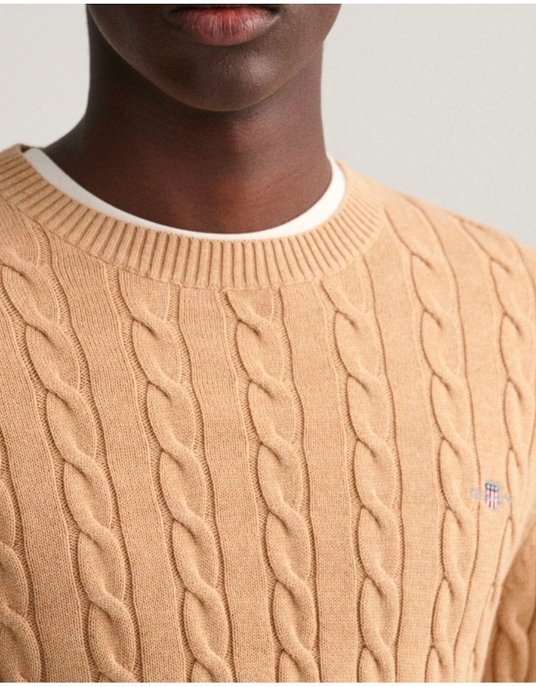 Cotton Cable Crew Neck Khaki Melange