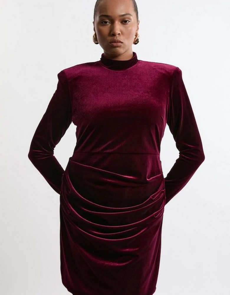 Plus Size Tailored Velvet High Neck Mini Dress