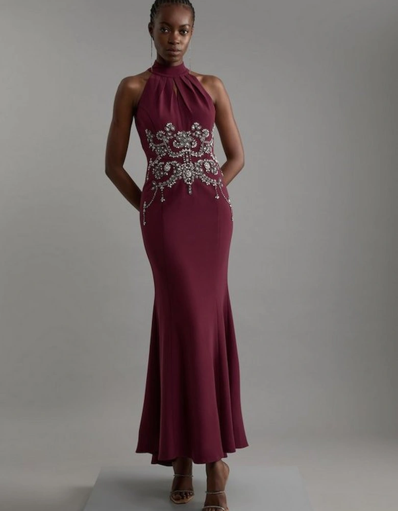 Petite Crystal Embellished Halter Maxi Dress