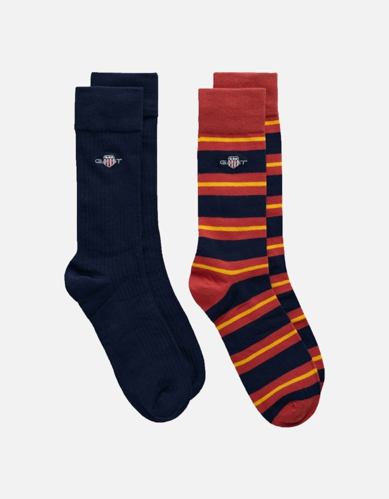 Shield Rugger Stripe Socks 2 Pack Iron Red