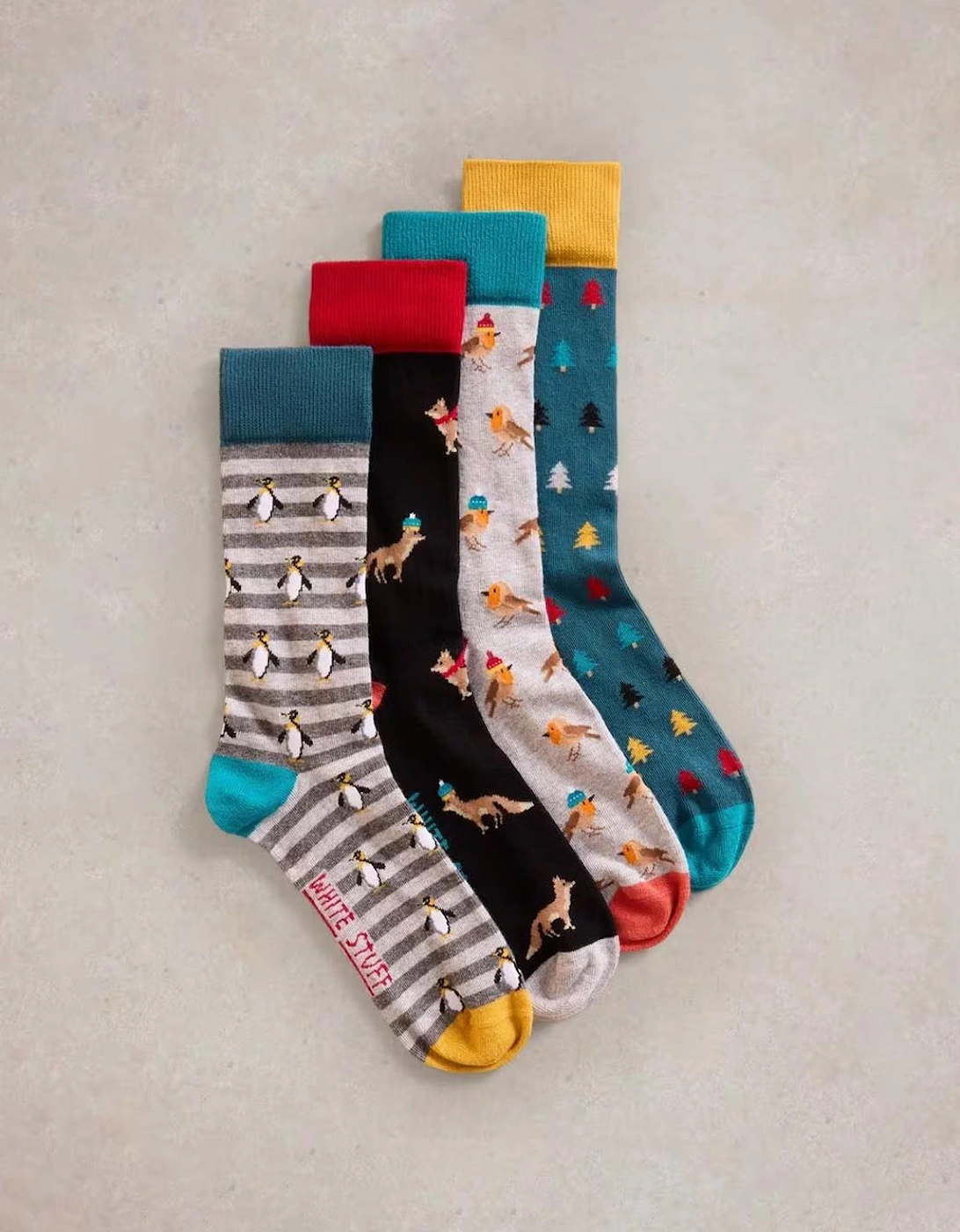 Men's 4 Pack Winter Animal Socks Navy Multi