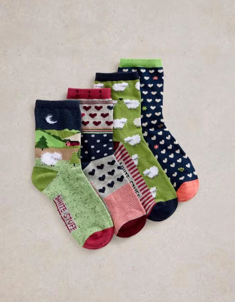 Women's 4 Pack Counting Sheep Ankle Sock Green Multi