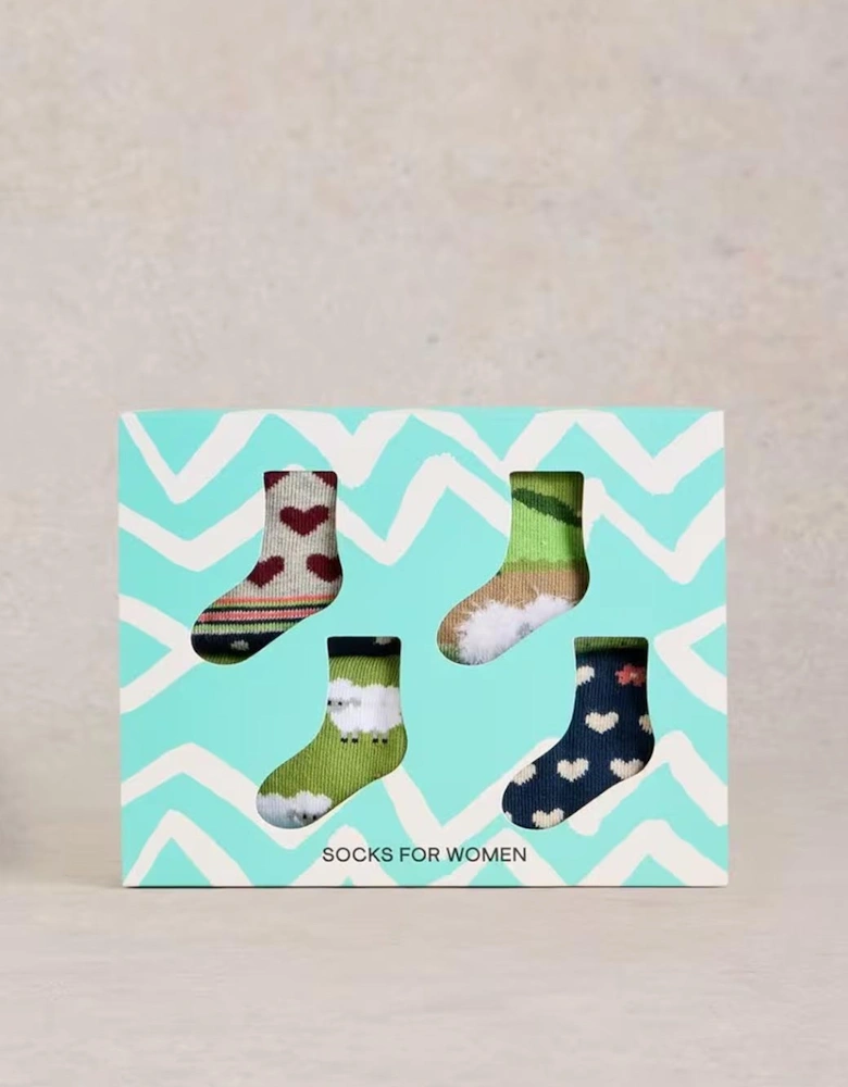 Women's 4 Pack Counting Sheep Ankle Sock Green Multi