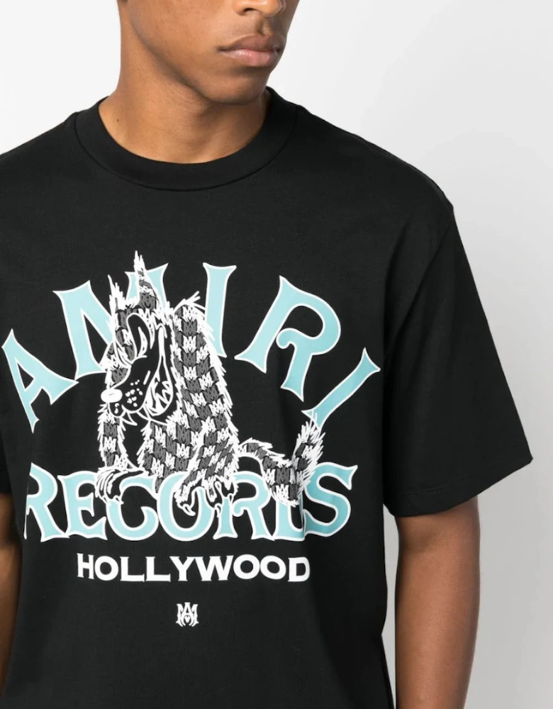 Records Wolf Printed T-Shirt in Black