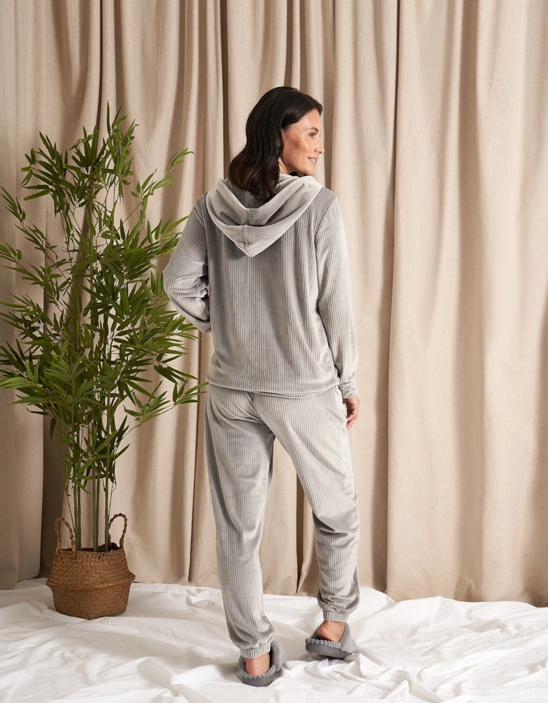 Velour Hoody Jogger Set in Grey