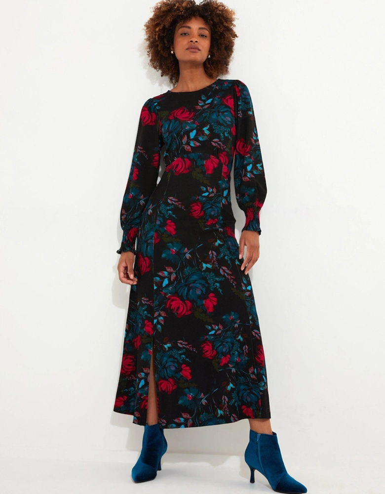 Larissa Floral Jersey Dress - Black