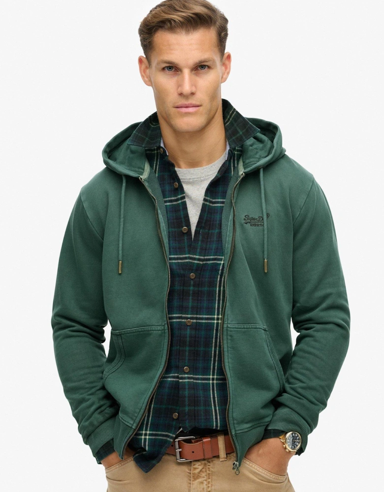 Essential Logo Washed Zip Hoodie - Dark Green