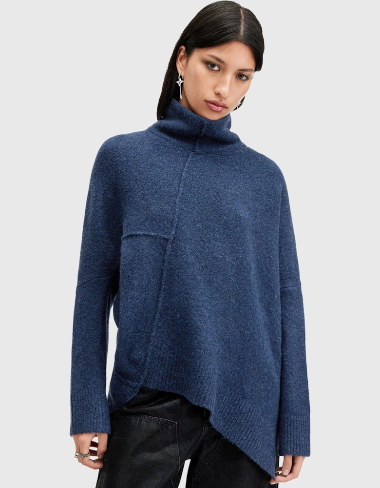 Lock Roll Neck Relaxed Fit Jumper - Dark Blue