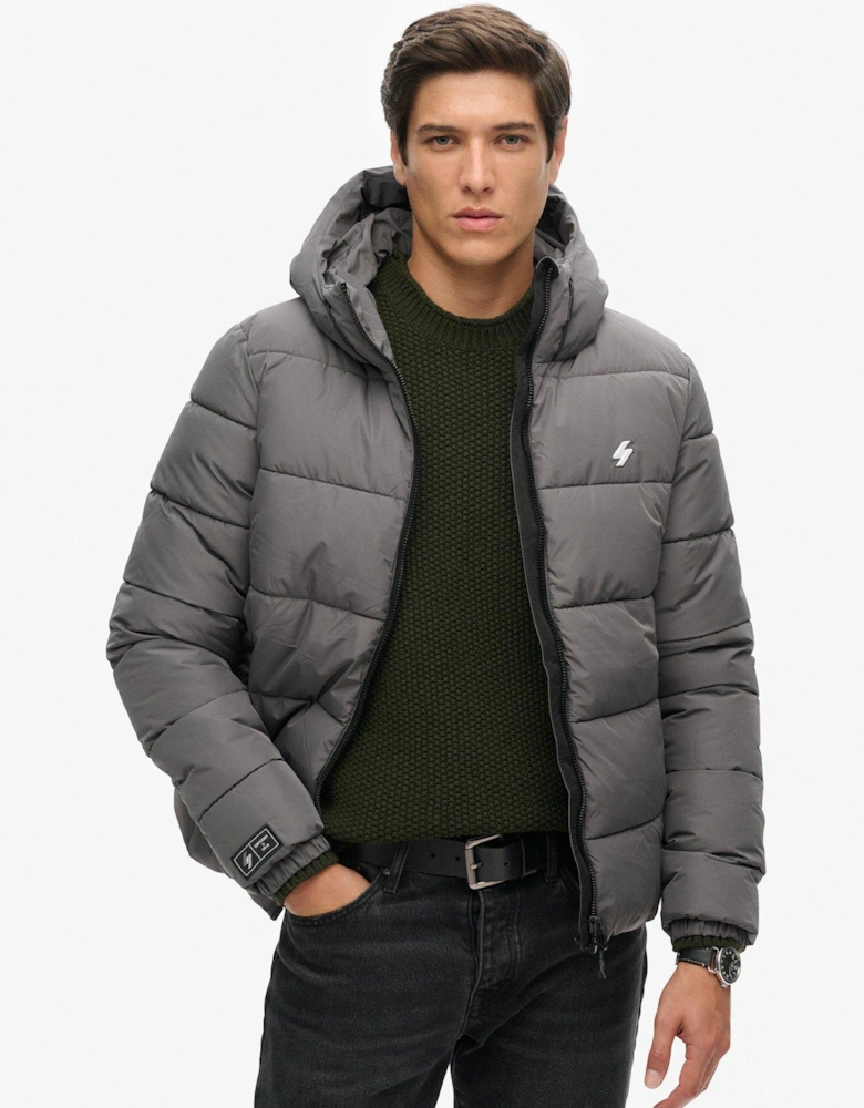 Hooded Sports Padded Jacket - Grey