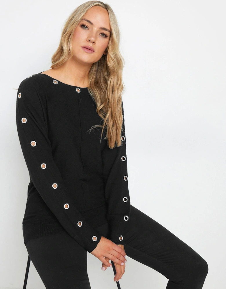 Tall Eyelet Batwing Jumper - Black