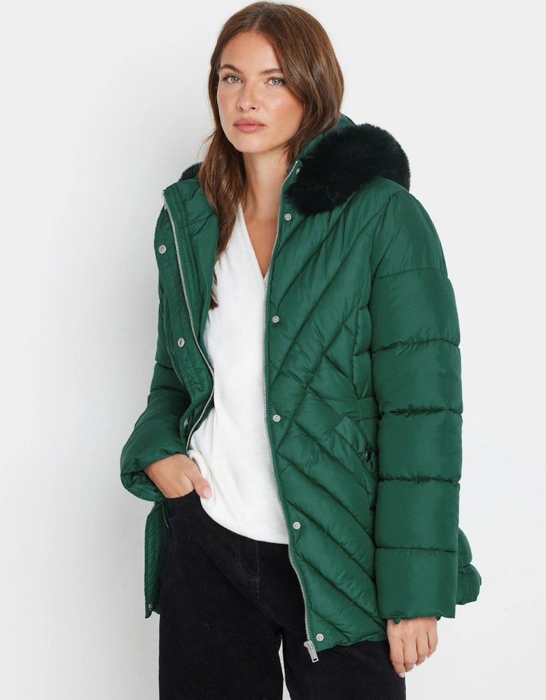 Padded Fur Hood Coat