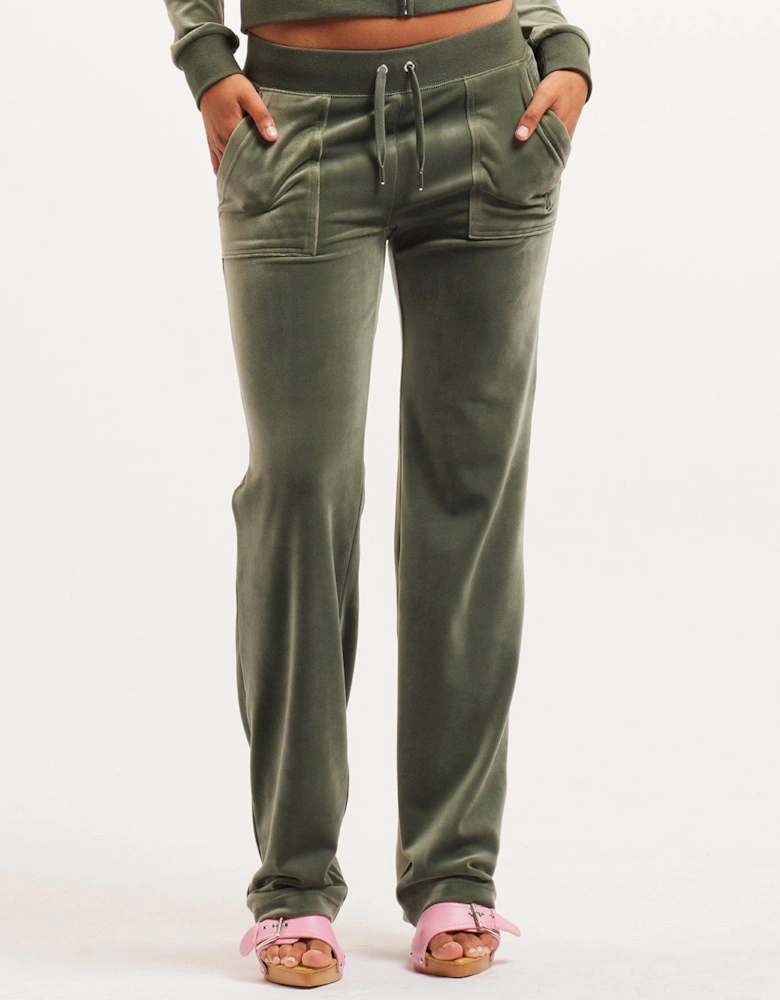 Straight Leg Velour Track Pant - Green