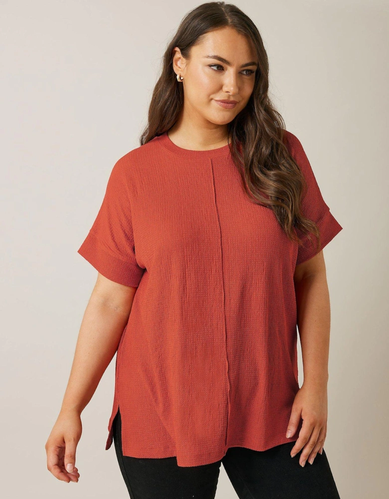 Textured Seam Detail T-shirt - Orange