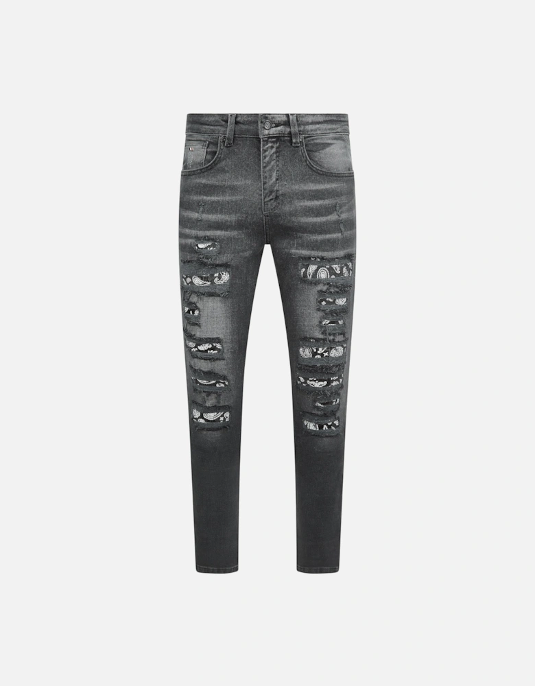 Bordeaux Bandana Distressed Jeans in Black