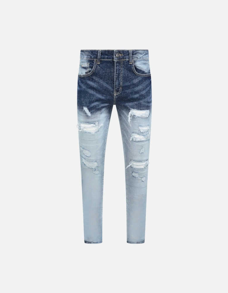 Cannes Gradient Faded Ripped Jeans in Blue