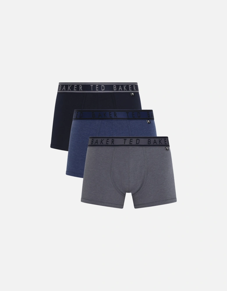 3-Pack Contrast Waistband Boxer Trunks, Mixed Blues