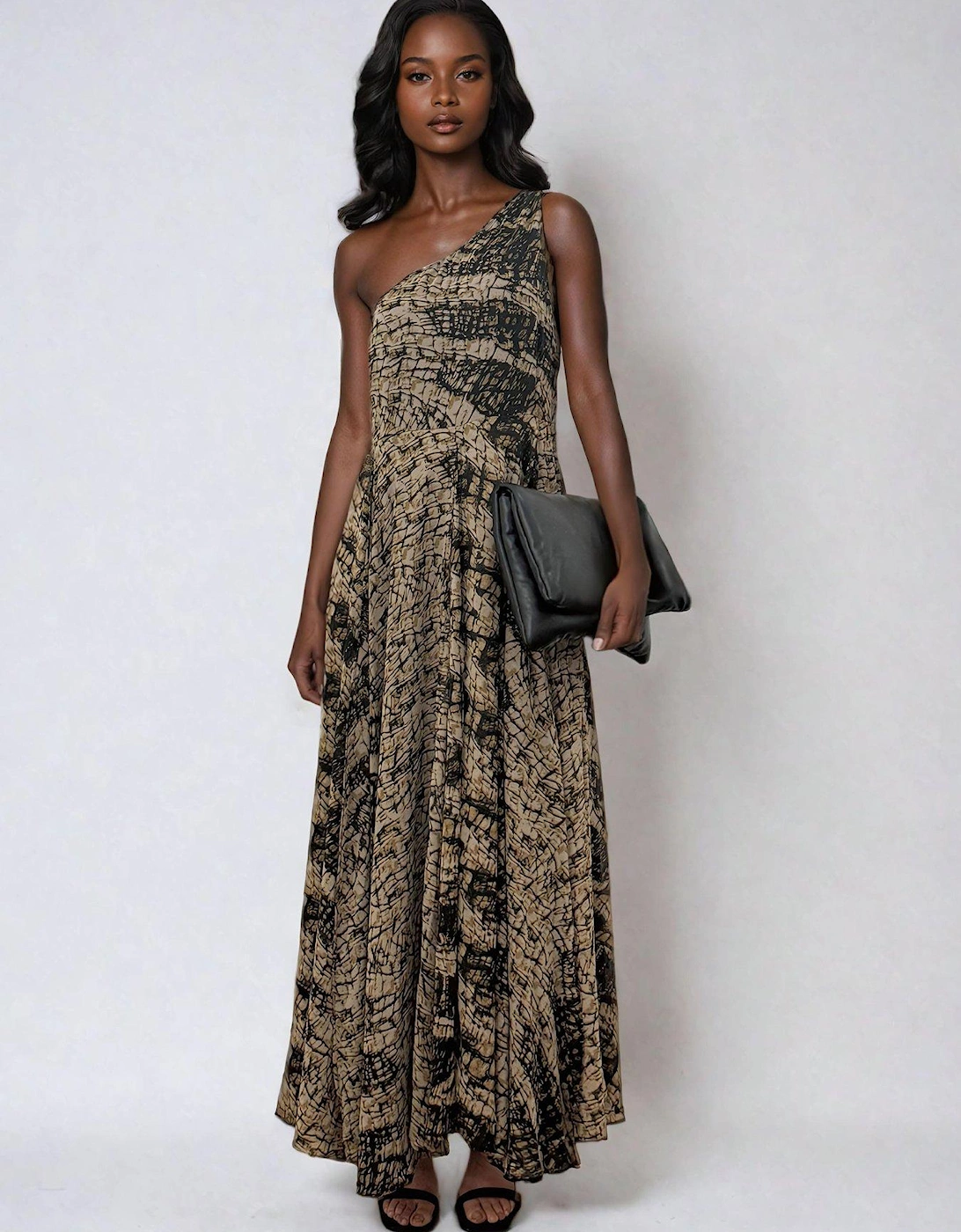 One Shoulder Maxi Dress - Brown, 2 of 1