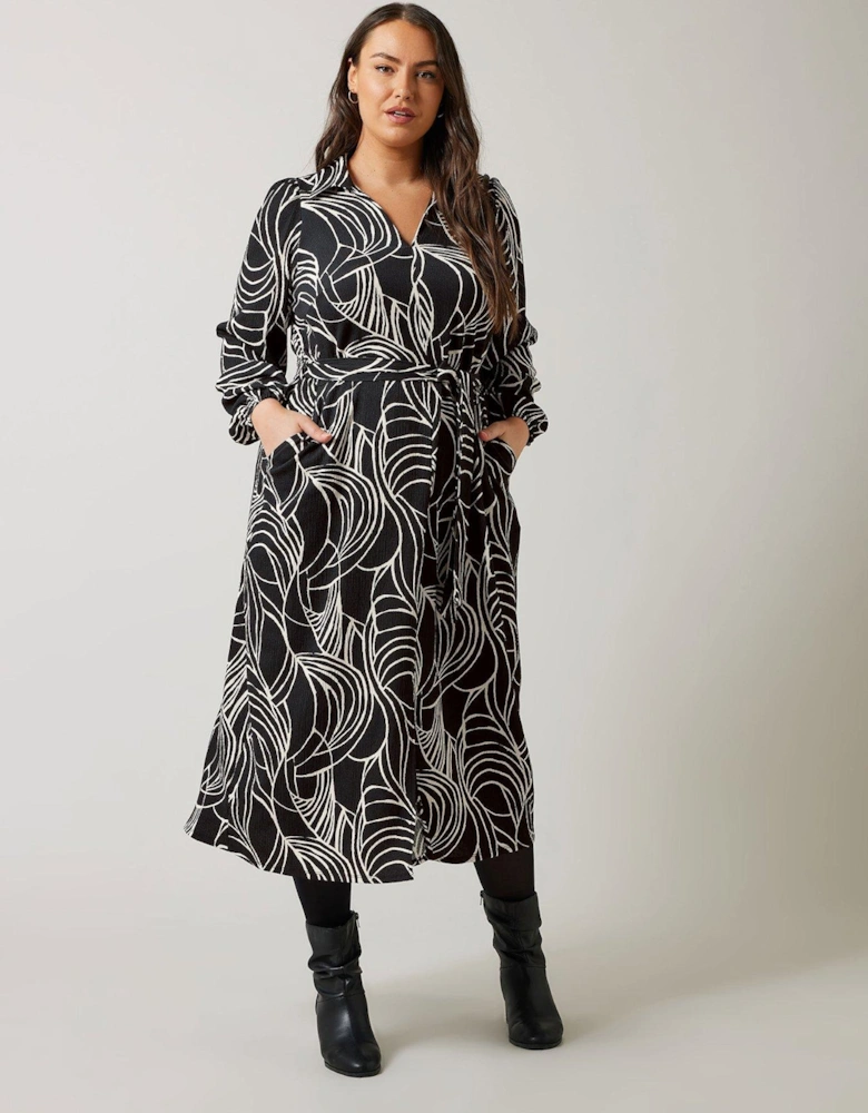 Linear Print Jersey Crepe Dress