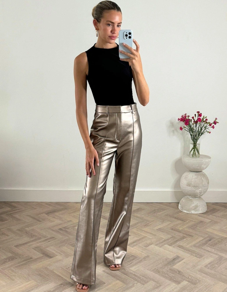 Pu Metallic Wide Leg Trouser - Silver