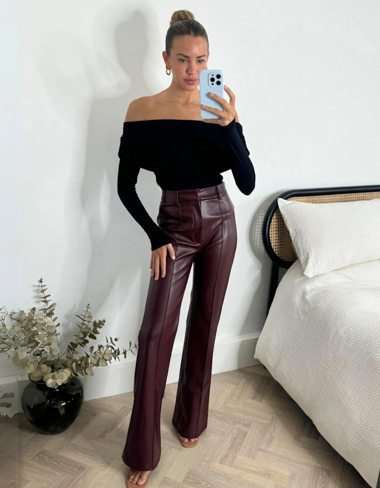 Pu Wide Leg Trouser - Red