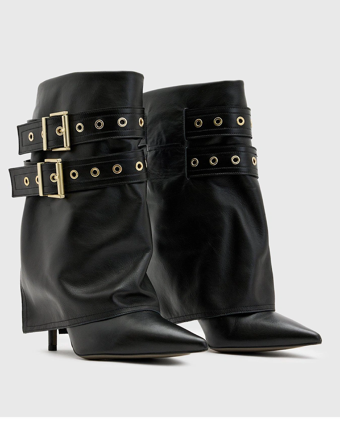 Dua Fold-Over Buckle Leather Boots - Black, 6 of 5
