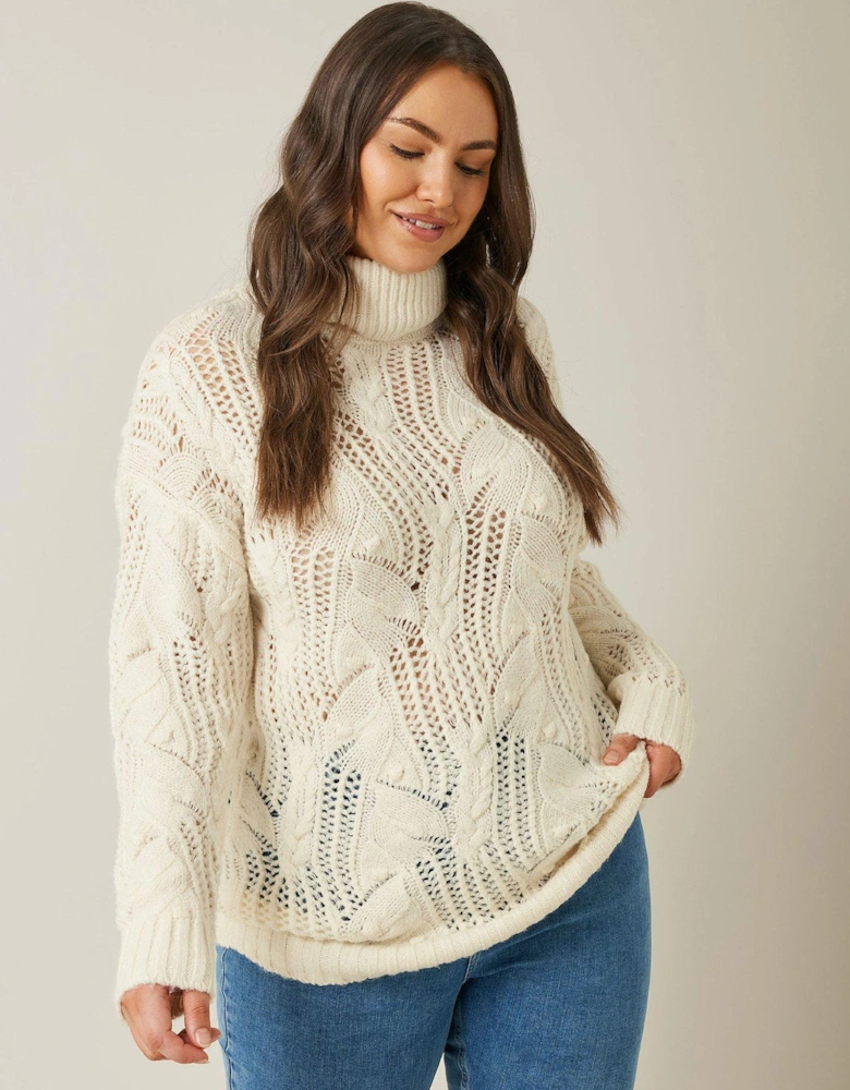 Roll Neck Stitch Detail Jumper - Ivory