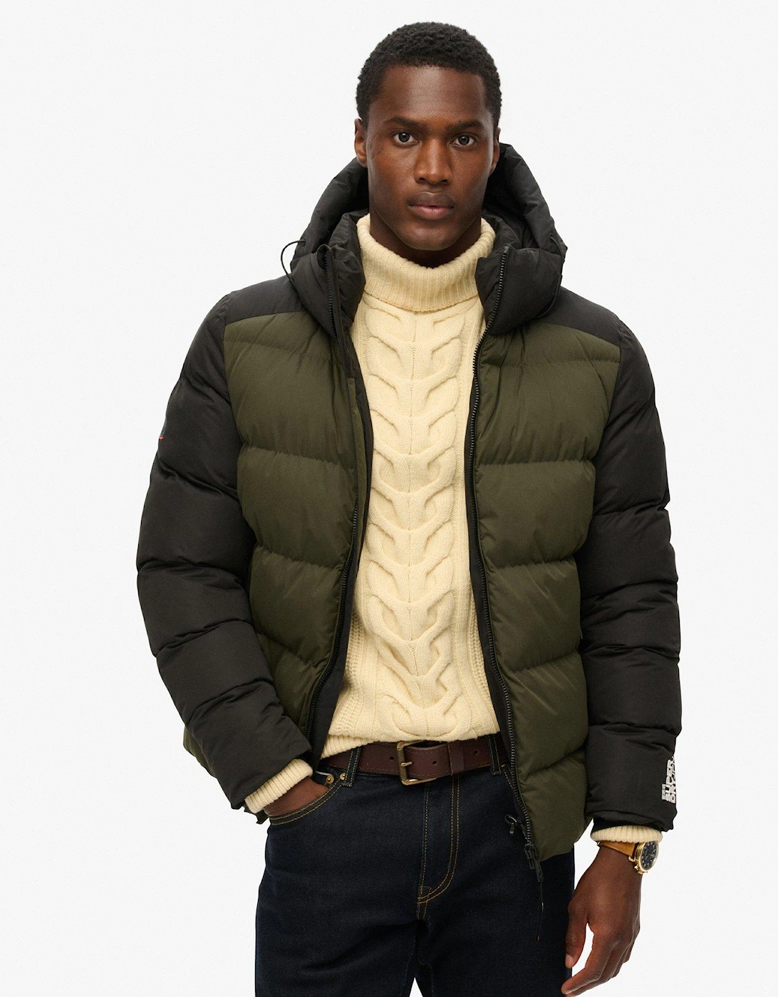 Hood Colour Block Padded Jacket - Dark Green, 7 of 6