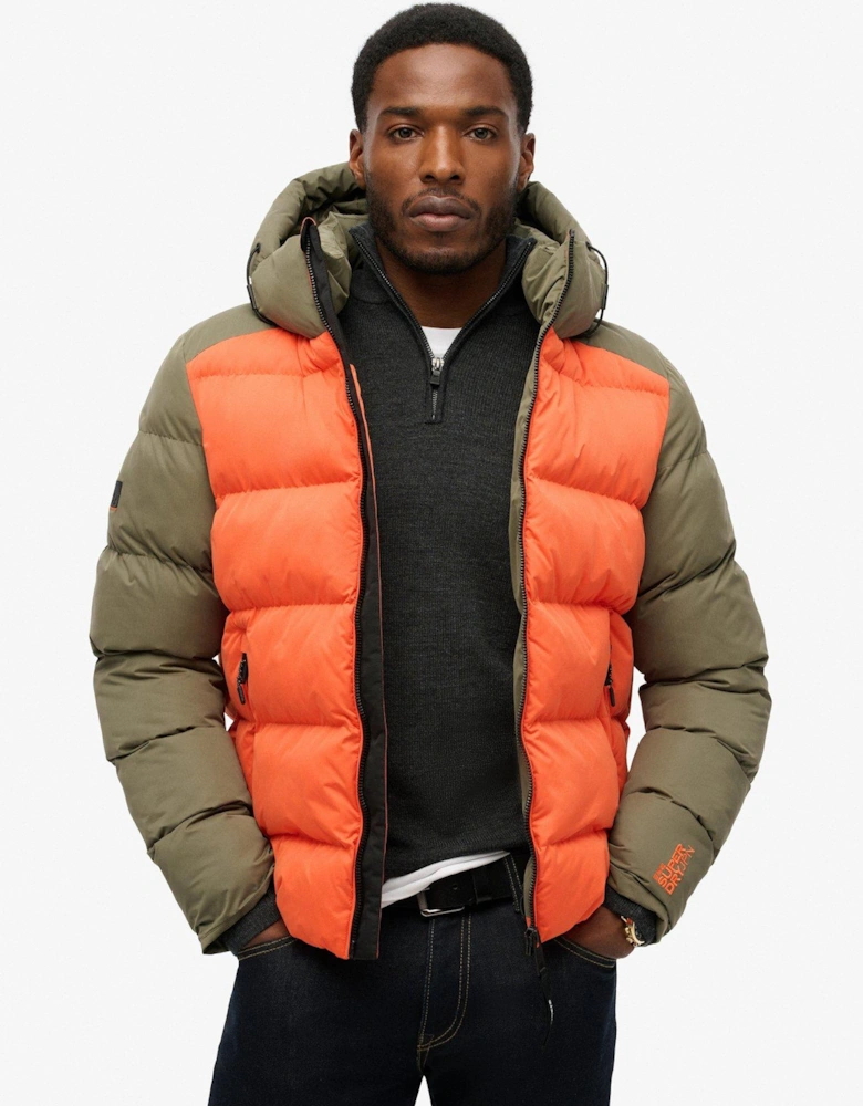 Hood Colour Block Padded Jacket - Khaki