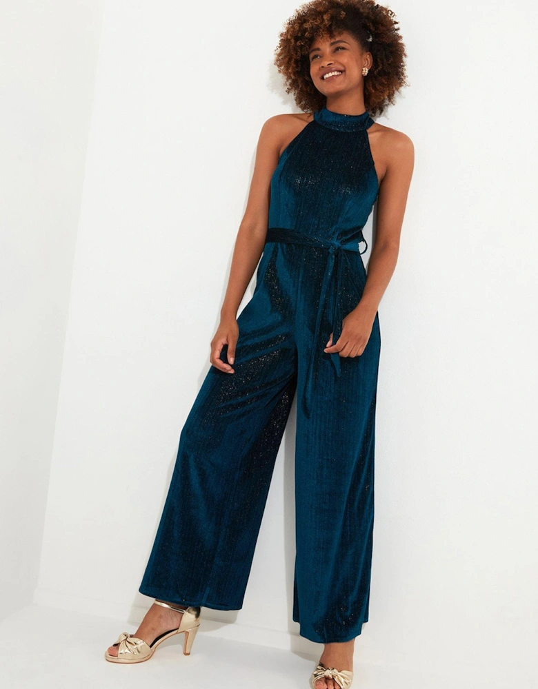 Statement Velour Jumpsuit - Teal