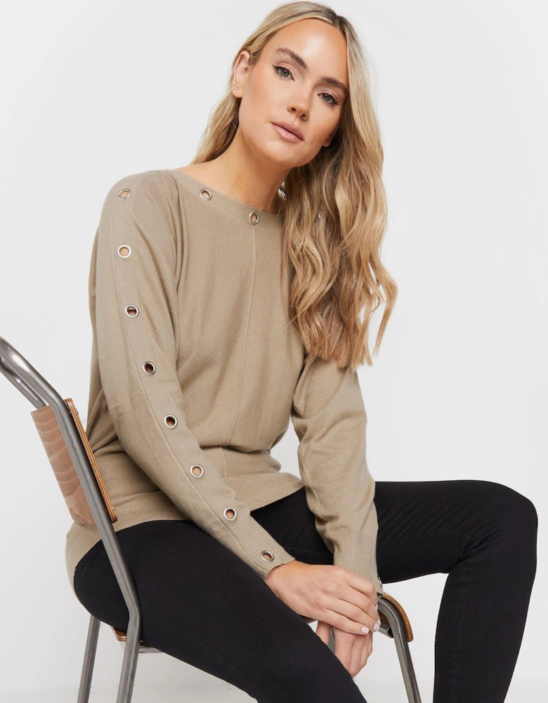 Tall Eyelet Batwing Jumper - Natural