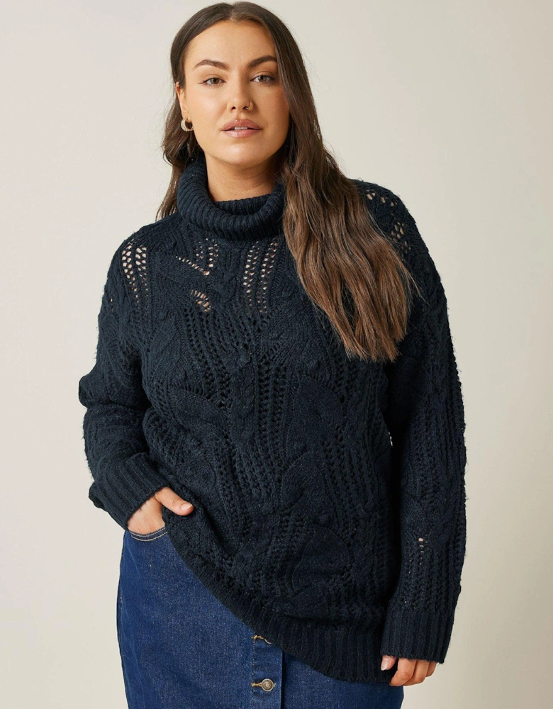 Roll Neck Stitch Detail Jumper - Blue