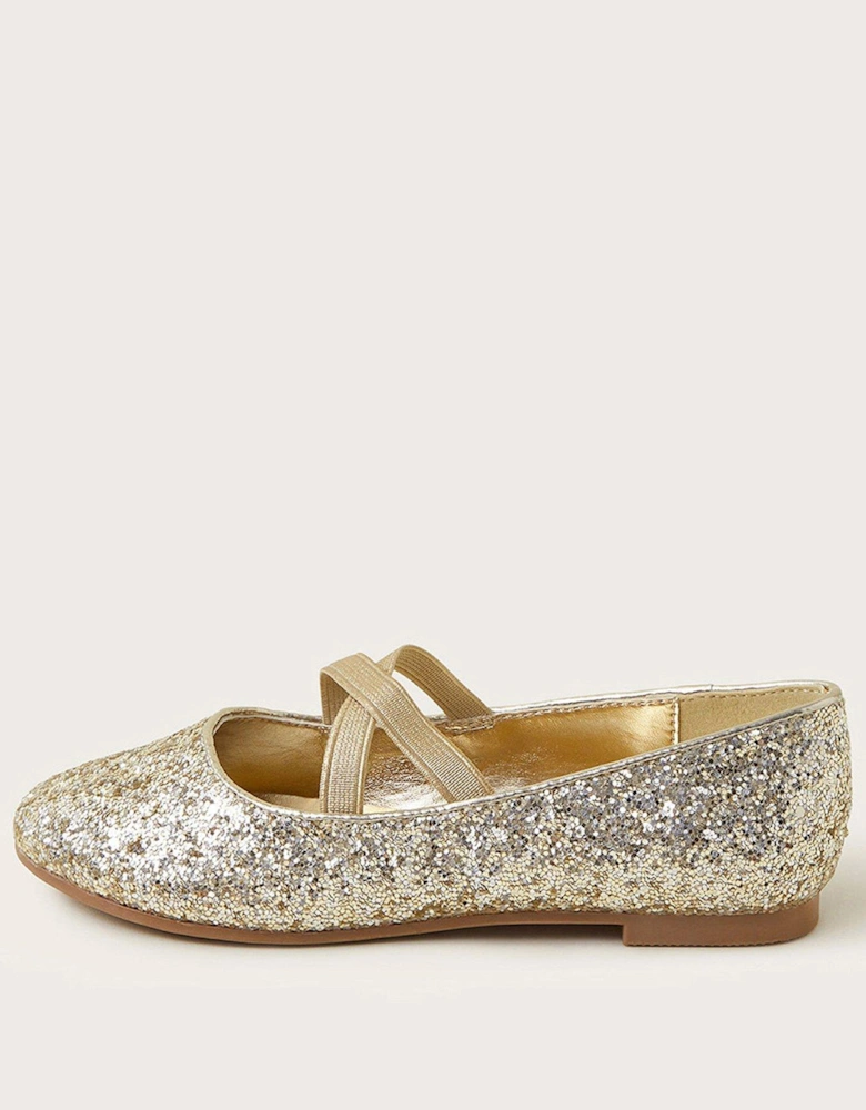 Girls Glitter Ballerina Flat Shoes - Gold