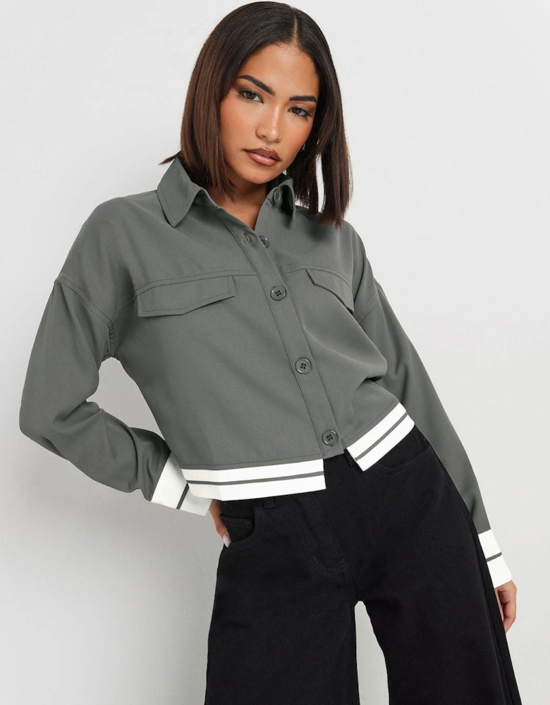 Petite Long Sleeve Contrast Hem Shirt - Grey