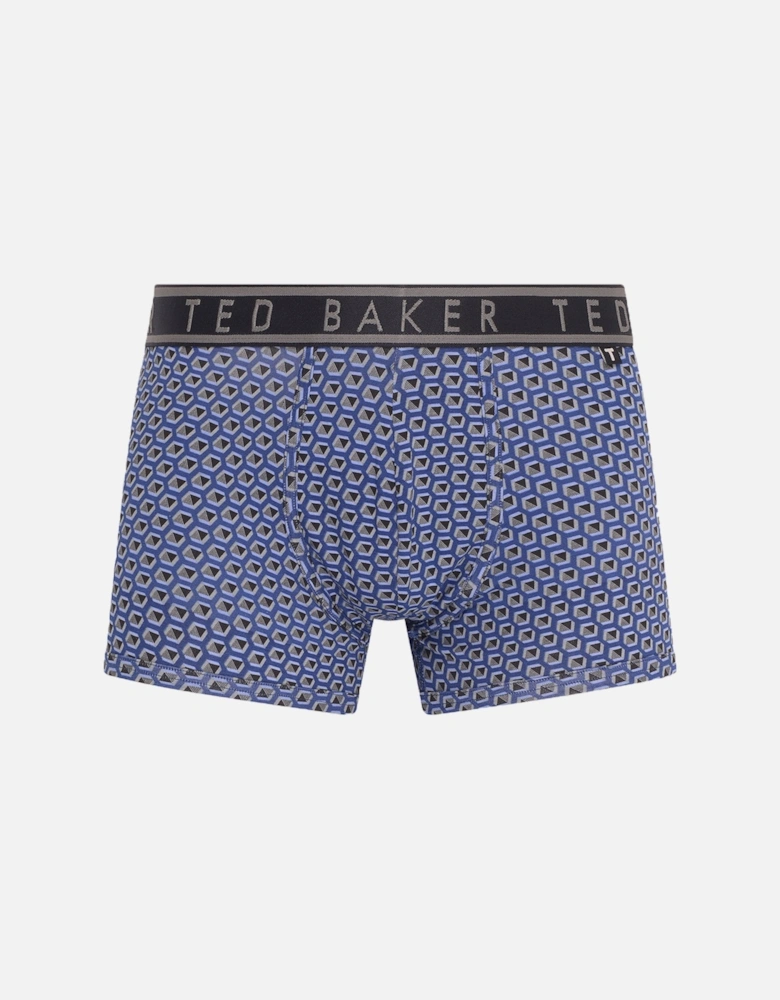 3-Pack Geometric & Solid Boxer Trunks, Blue/Grey