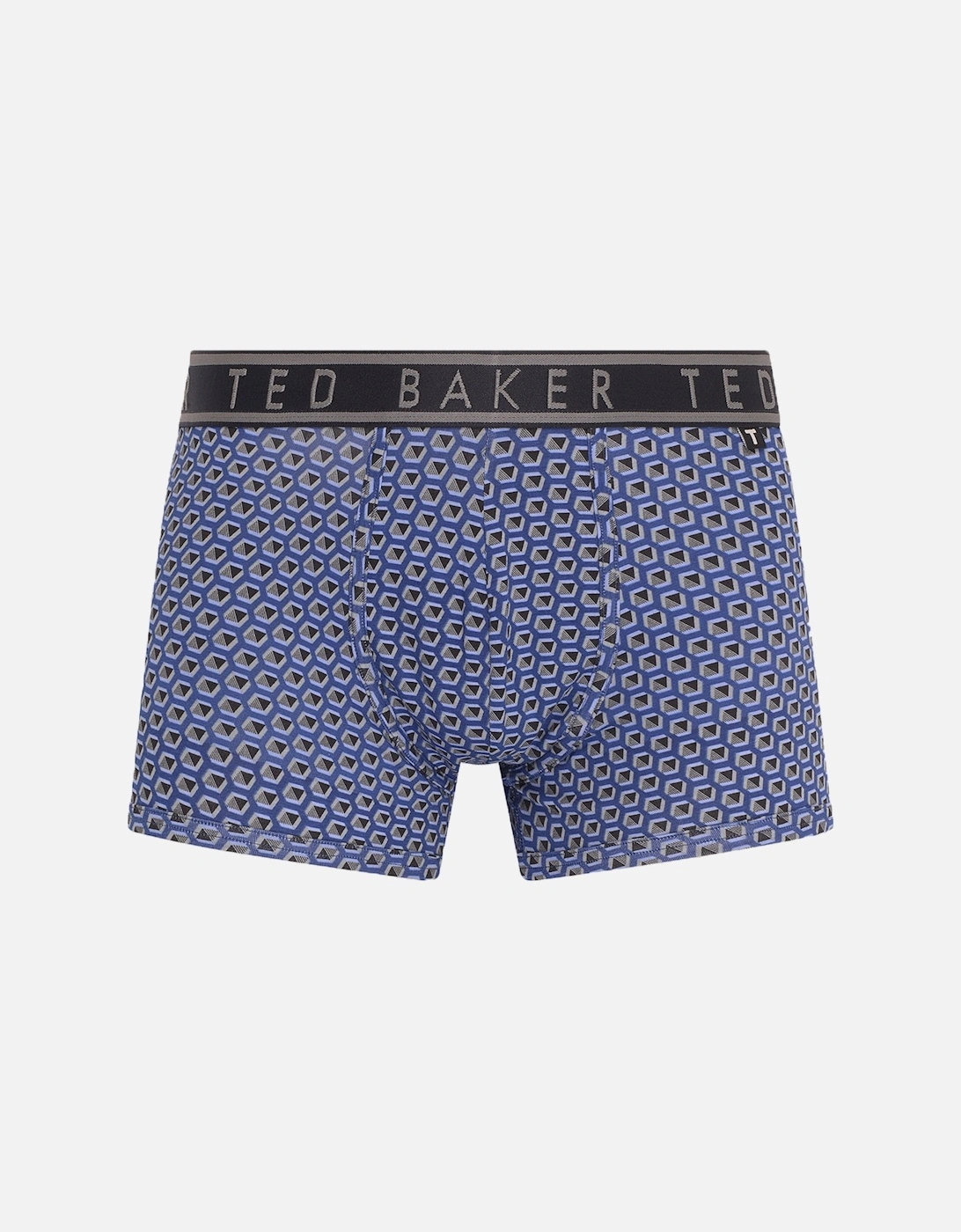 3-Pack Geometric & Solid Boxer Trunks, Blue/Grey
