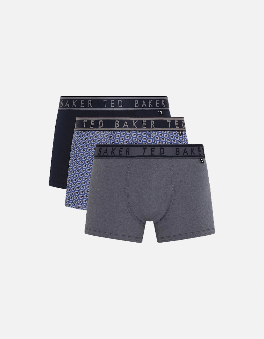 3-Pack Geometric & Solid Boxer Trunks, Blue/Grey, 3 of 2