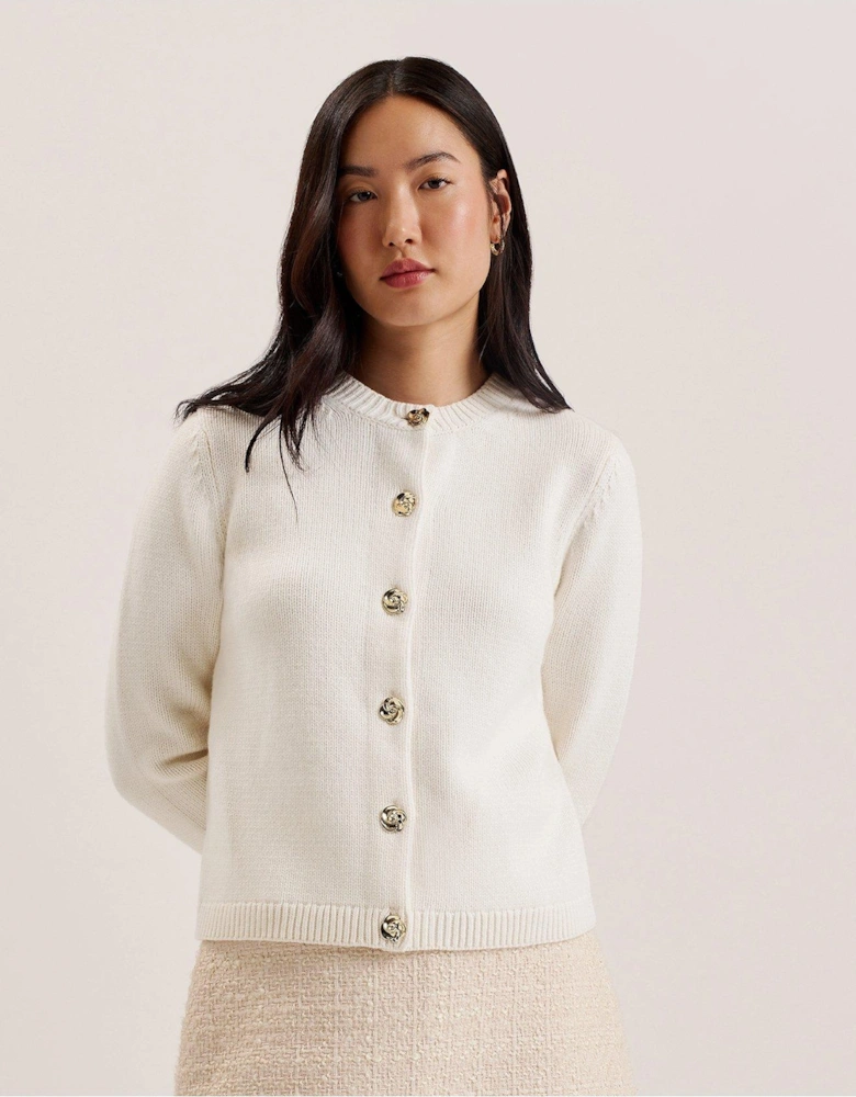 Jaycey Rose Button Crew Neck Cardigan - Off White