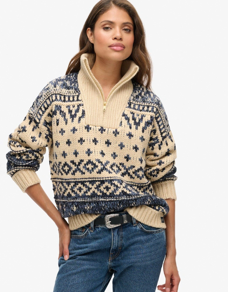 Ski Lodge Zip Neck Jumper - Cream