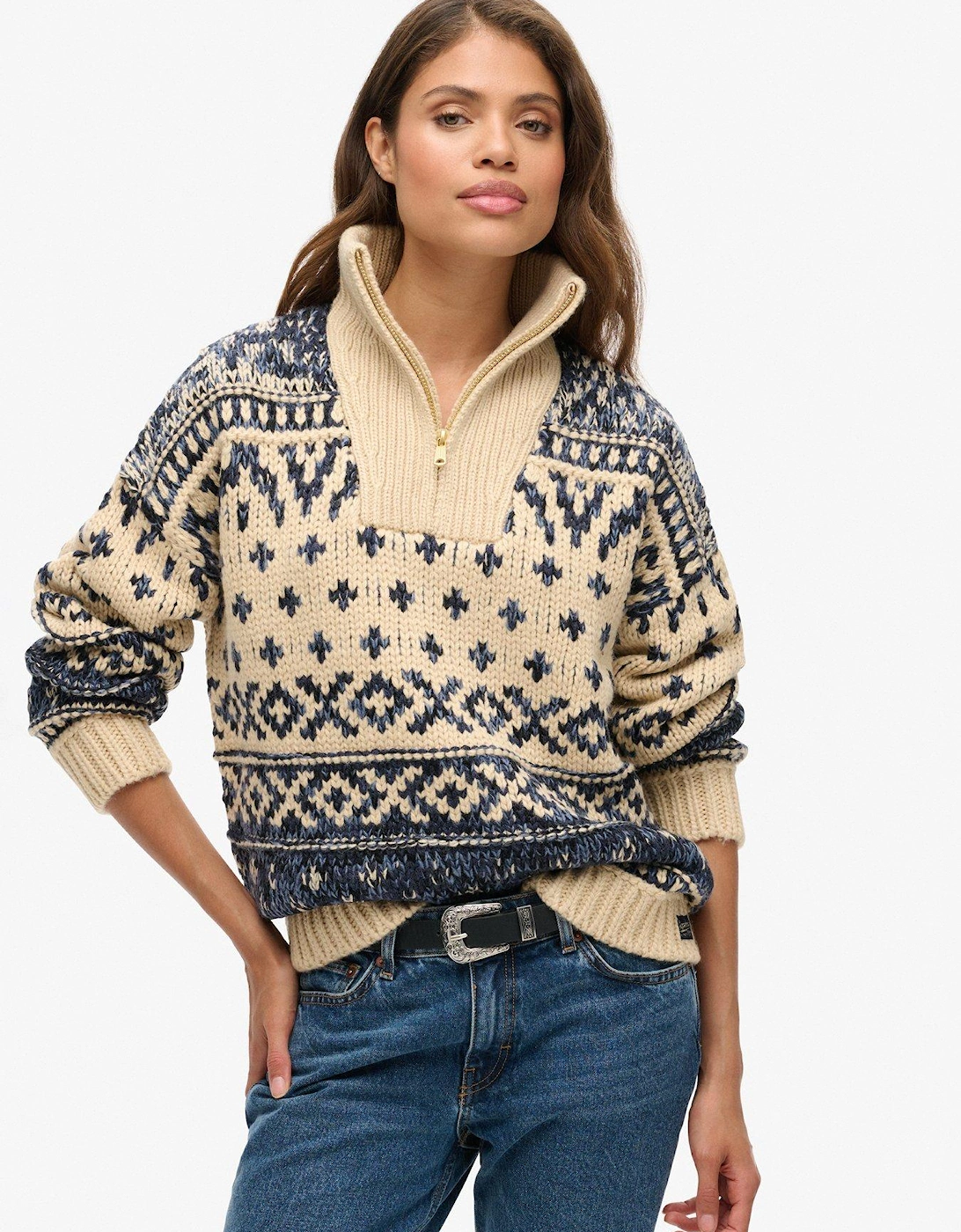 Ski Lodge Zip Neck Jumper - Cream, 7 of 6