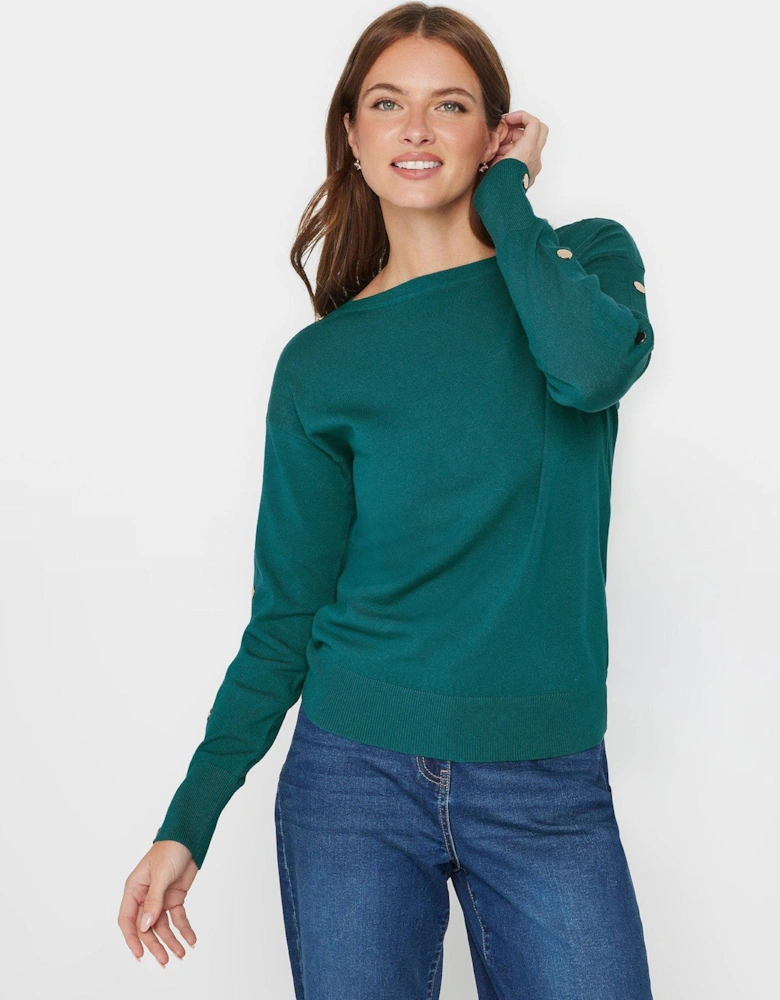 Popper Detail Batwing Jumper - Teal Blue