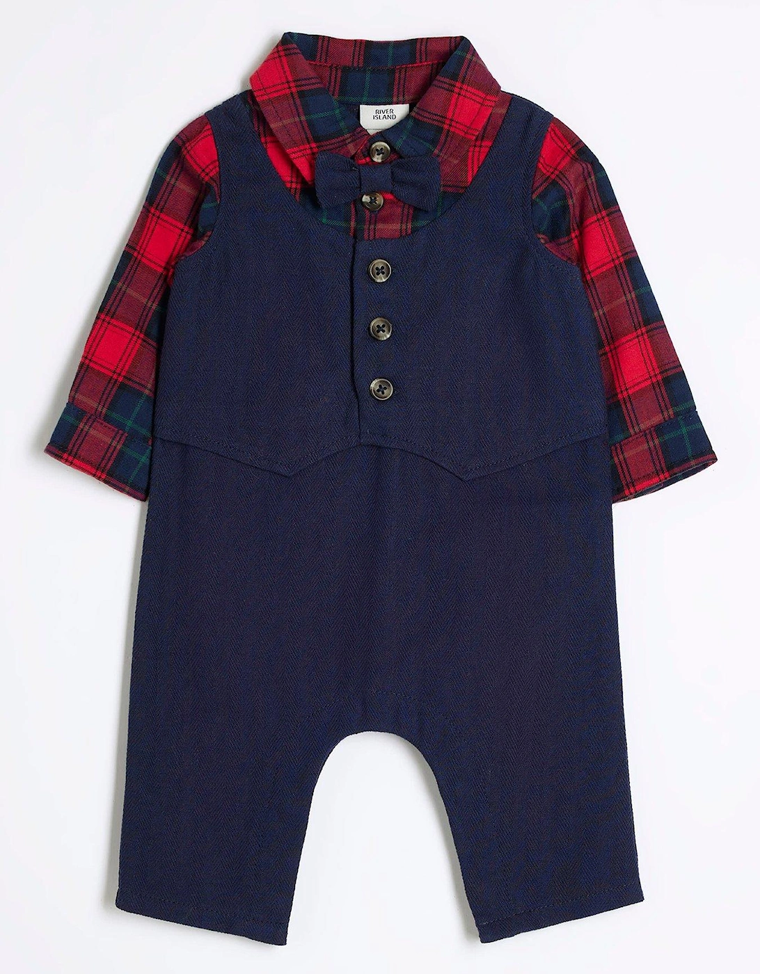 Baby Boy Checked All In One - Navy, 5 of 4