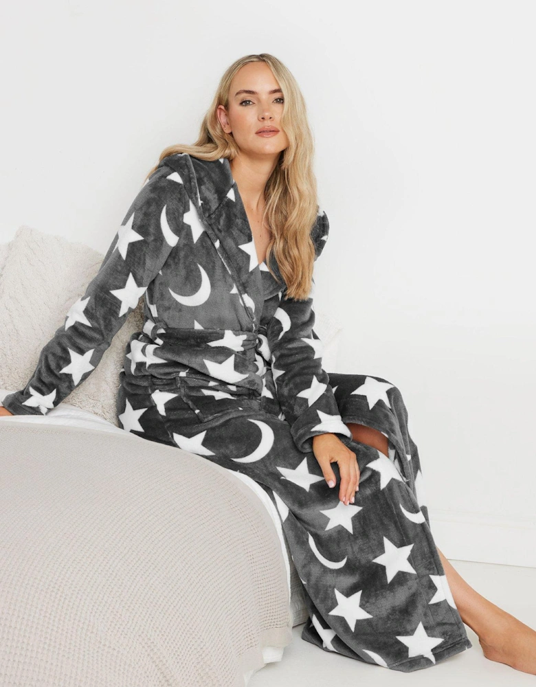 Tall Star And Moon Hooded Maxi Robe - Grey