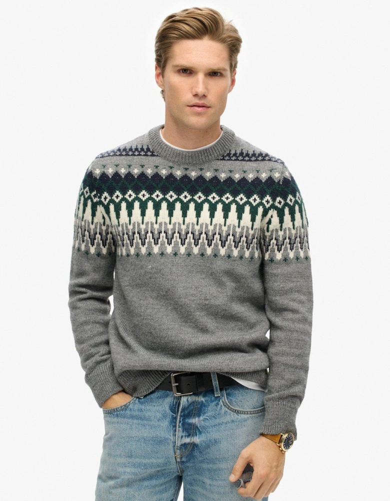 Fairisle Roll Neck Knitted Jumper - Grey