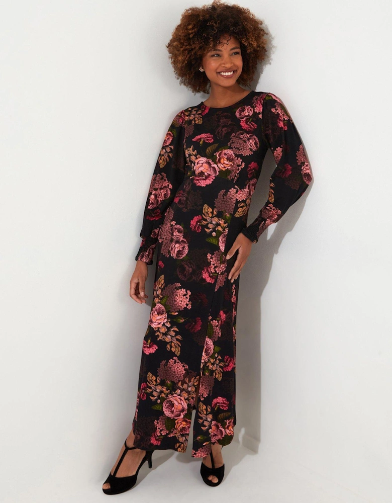 Dramatic Florals Jersey Dress - Black