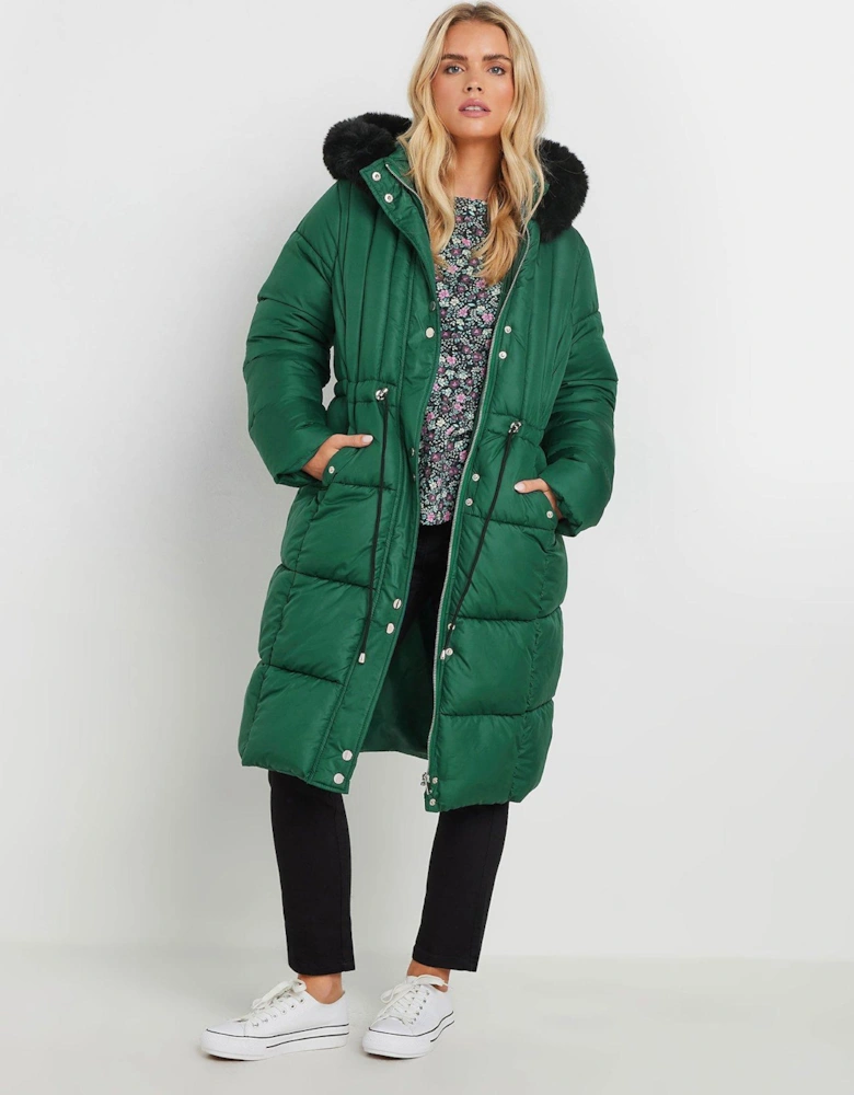 Petite Quilted Fur Hooded Coat