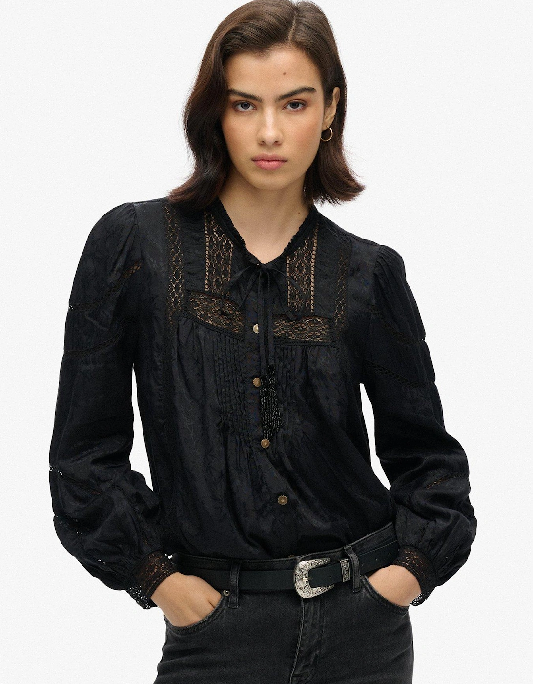 Woven Lace Blouse - Black, 7 of 6