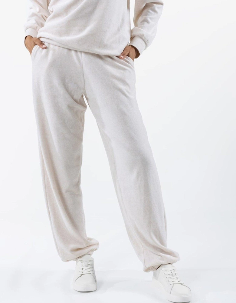 Velour Elasticated Joggers - Beige